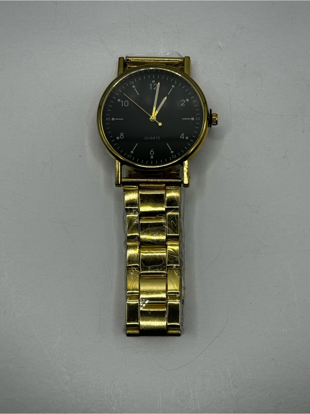 Gold-Tone Men’s Quartz Watch with Black Dial
